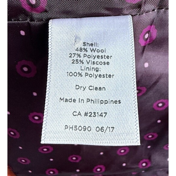 Talbot's Wool Blend Lined Blazer Coat Orange Lining EUC Size 14W Ruffles Button - Picture 8 of 8